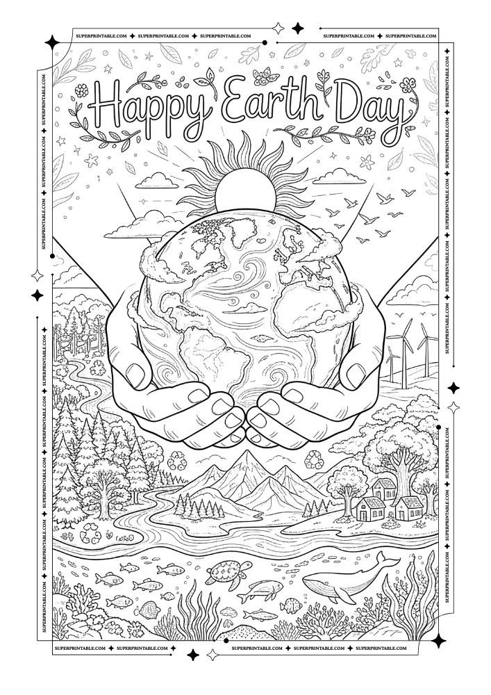 Happy Earth Day Coloring Pages (Free PDF Printables)