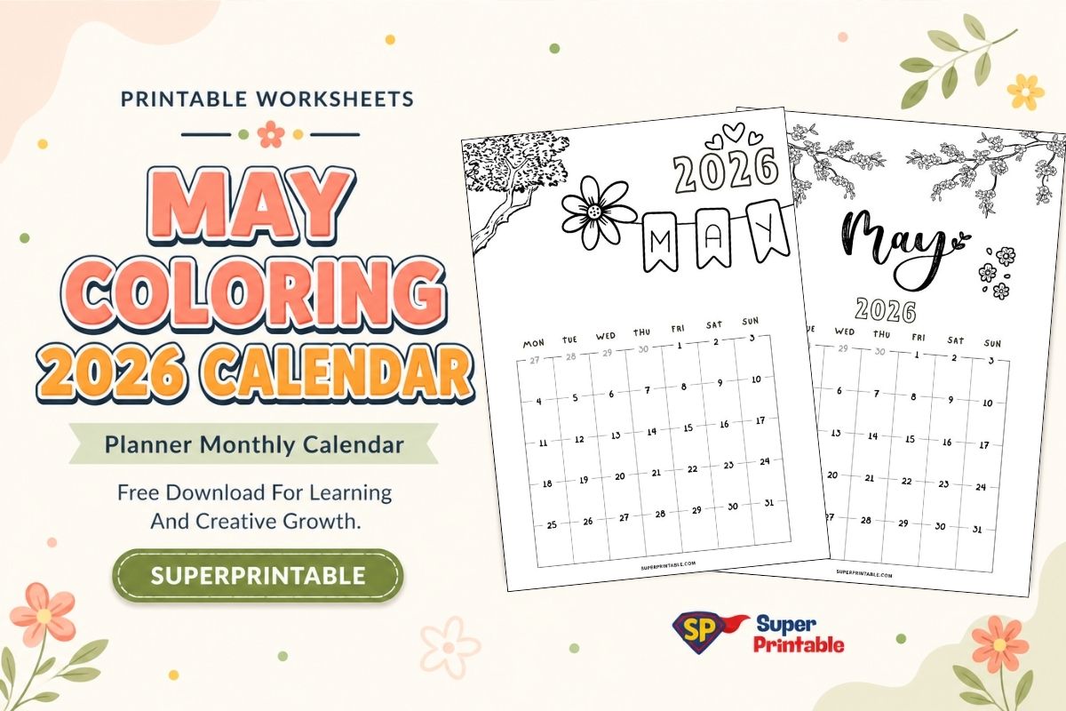 May Coloring 2026 Planner Monthly Calendar