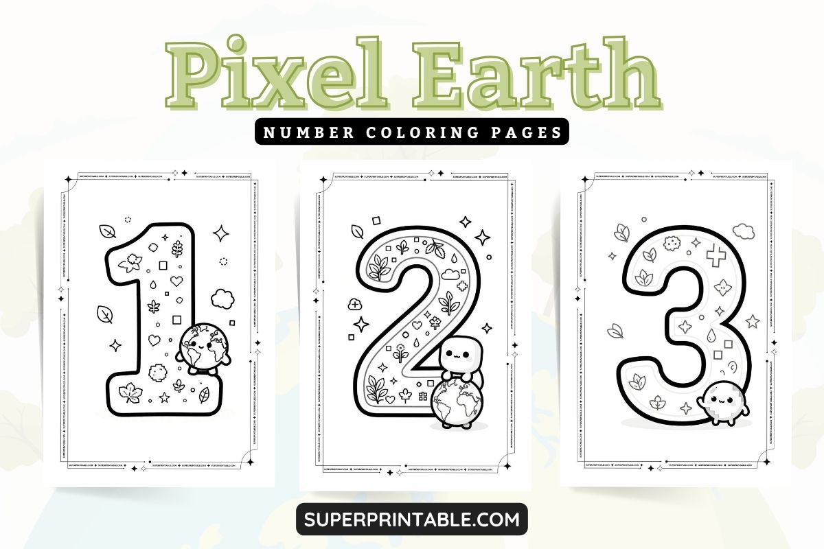 Pixel Earth Number Coloring Pages (Free PDF Printables)