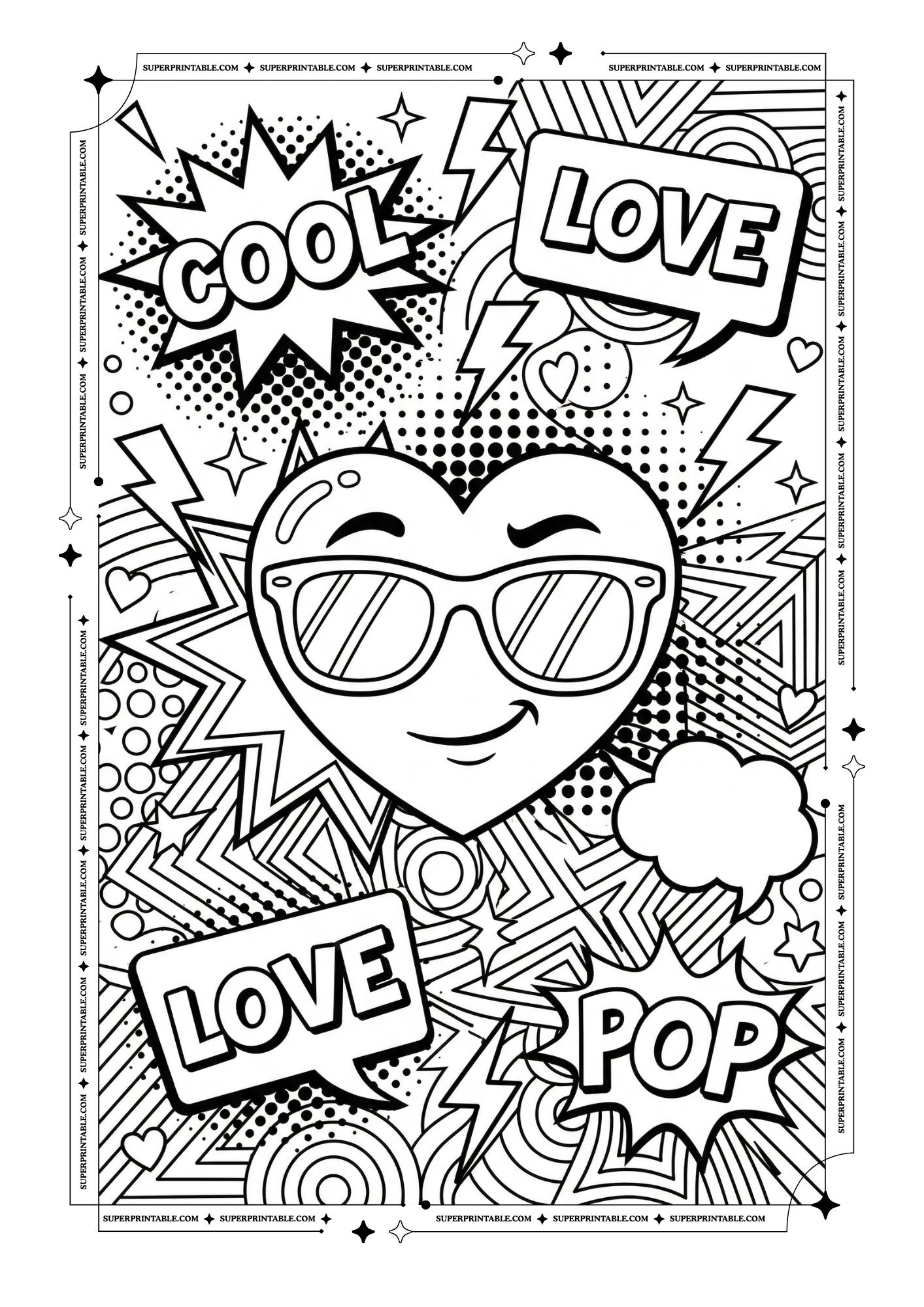 Pop Art Heart Coloring Pages 5