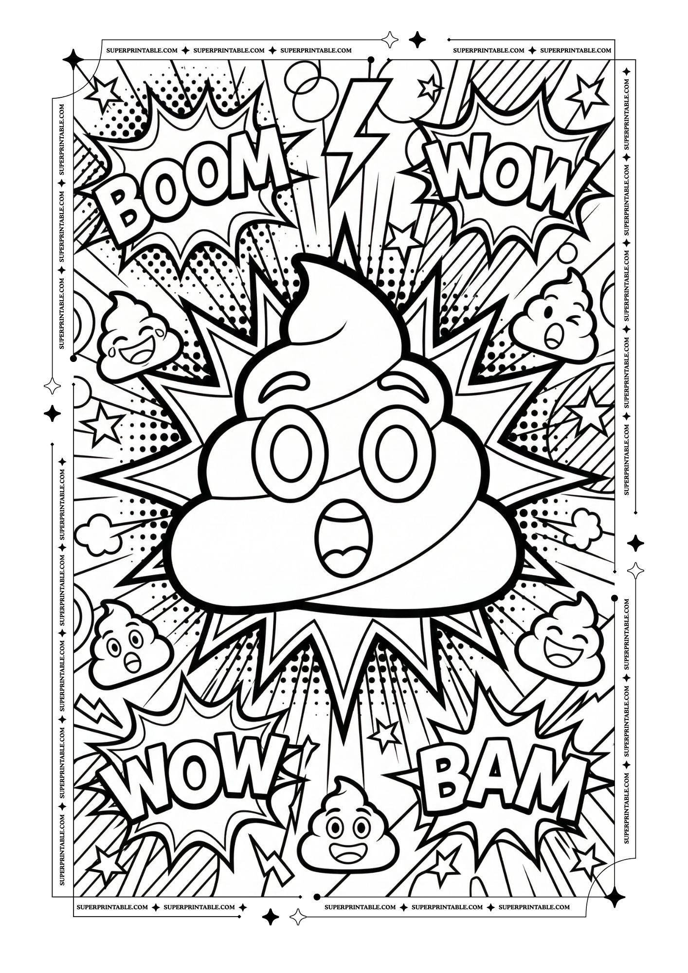 Pop Art Poop Emoji Coloring Pages 1