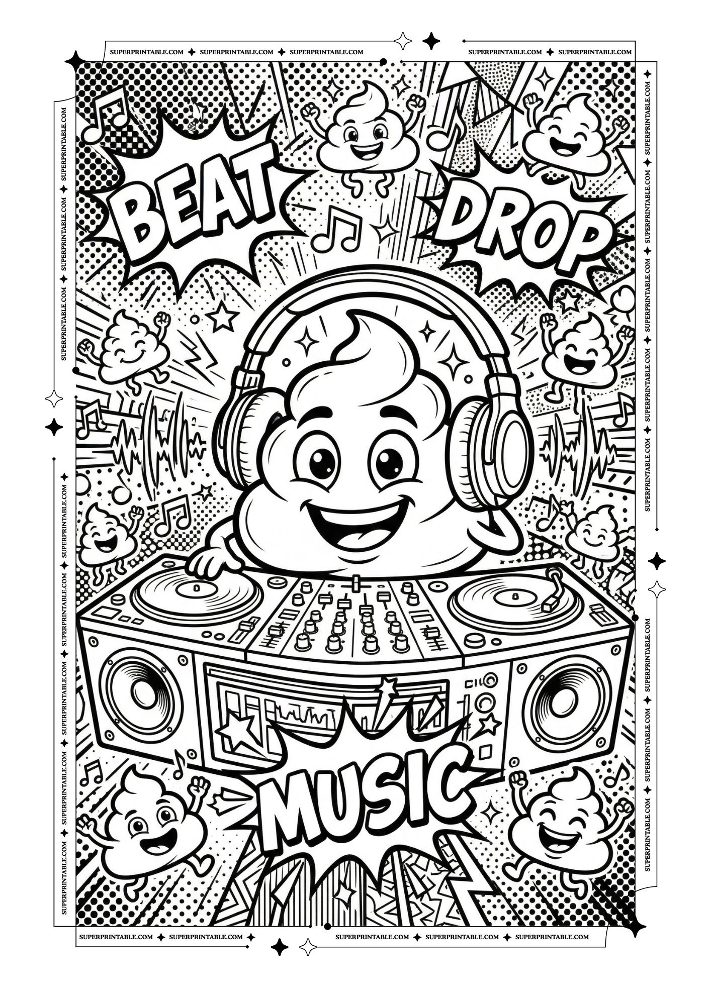 Pop Art Poop Emoji Coloring Pages 2