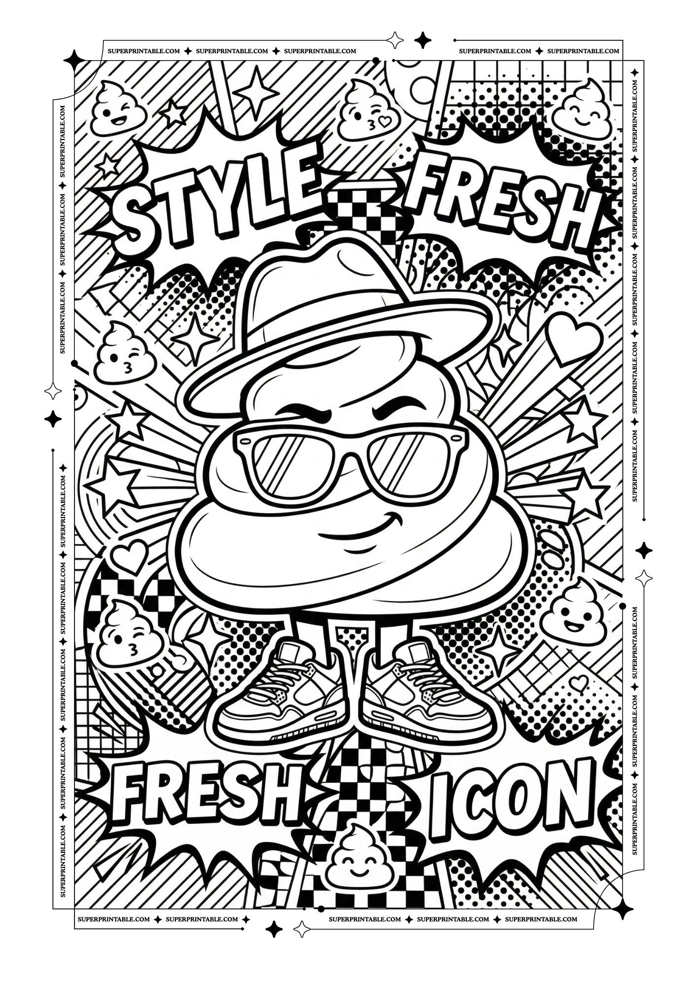 Pop Art Poop Emoji Coloring Pages 3