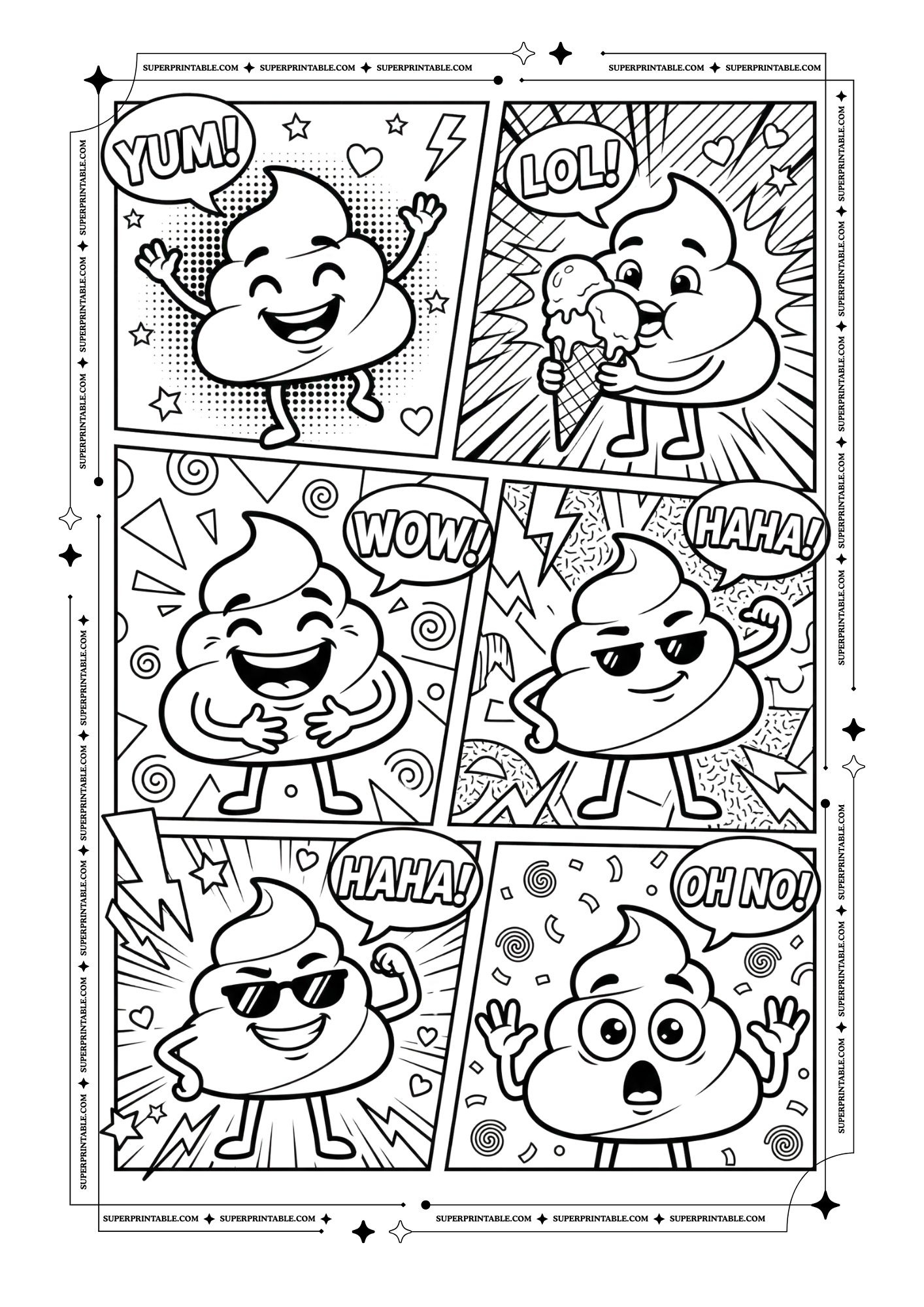 Pop Art Poop Emoji Coloring Pages 4