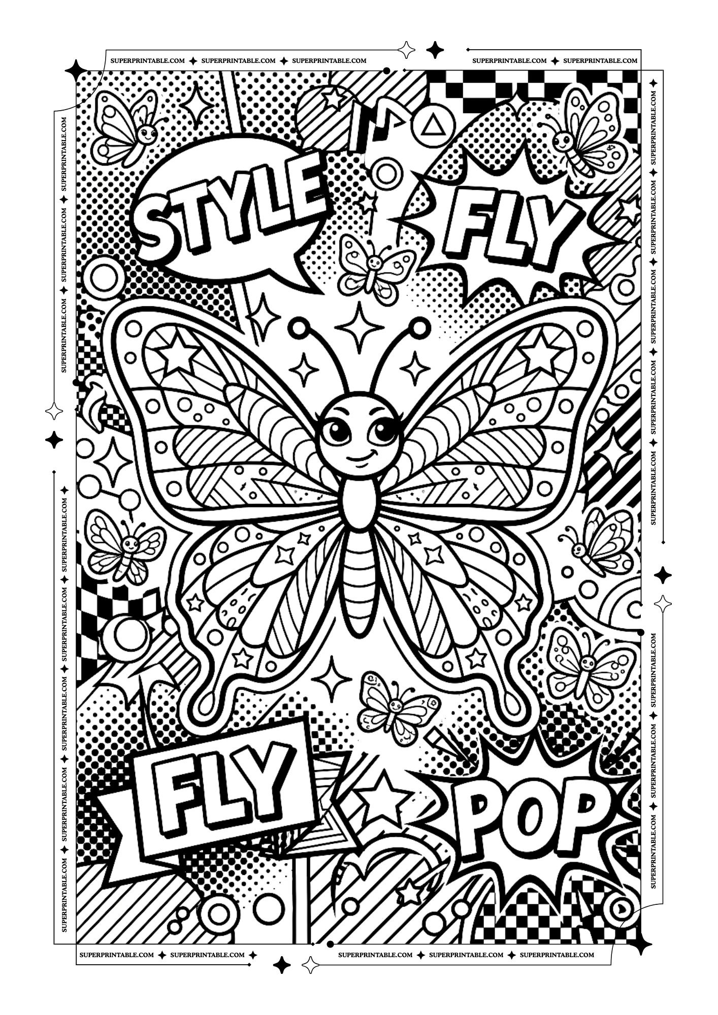 PopArt Butterfly Coloring Pages 2