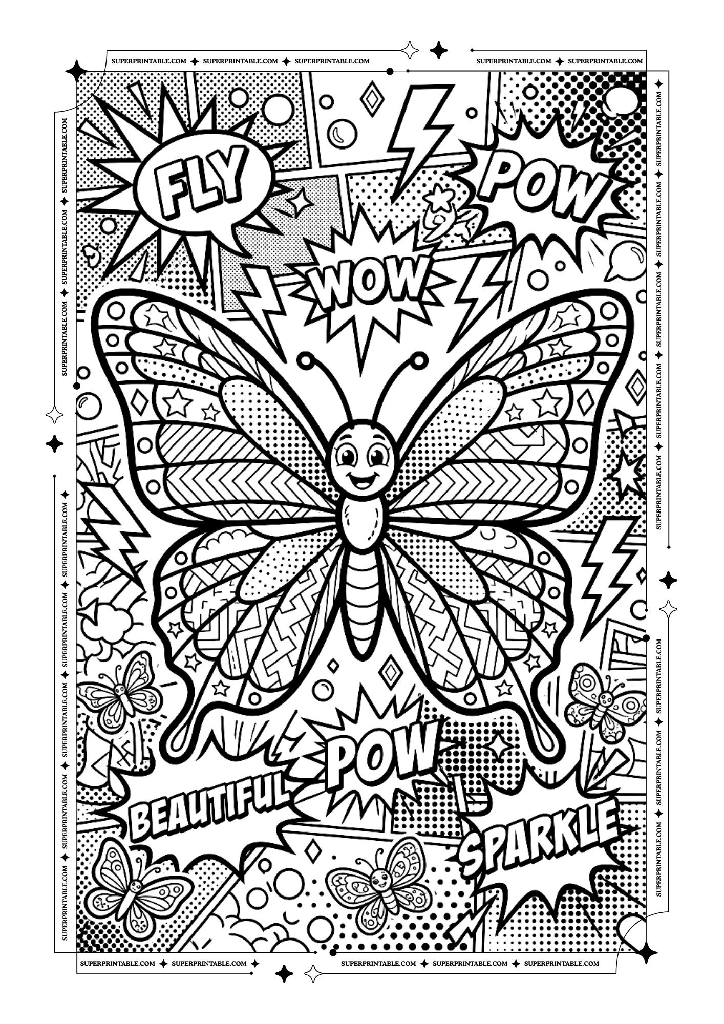 PopArt Butterfly Coloring Pages 3