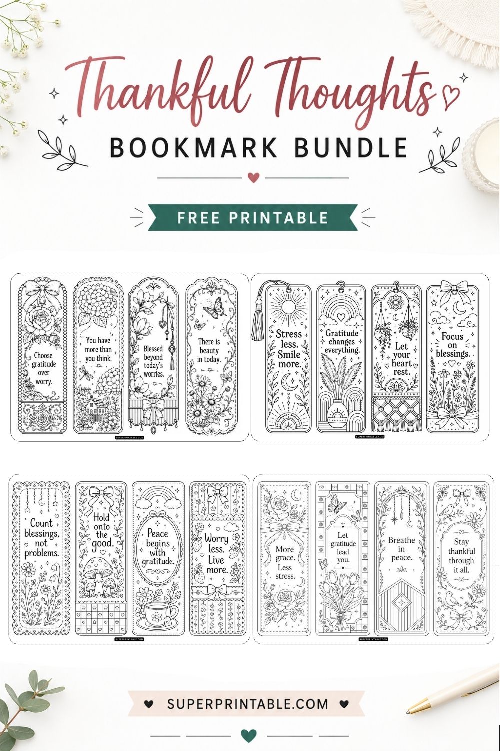 20+ Thankful Thoughts Bookmark Bundle Pinterest Image