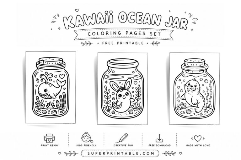 25 Kawaii Ocean Jar Coloring Pages (Free PDF Printable)