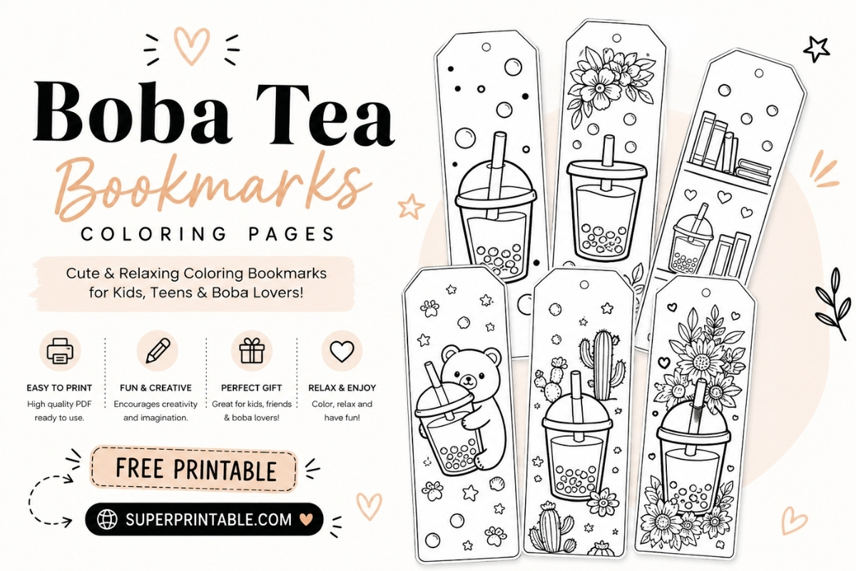 40 Boba Tea Bookmarks Coloring Pages 