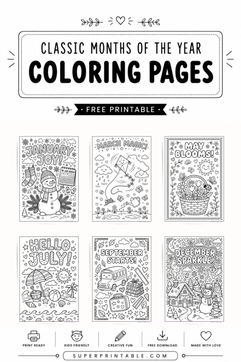 Classic Months Of The Year Coloring Pages (Free PDF Printable)