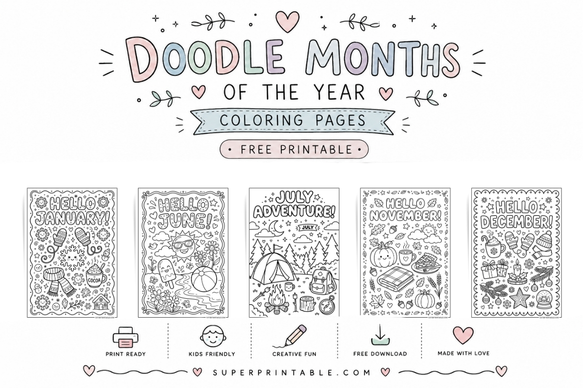 Doodle Months of The Year Coloring Pages 