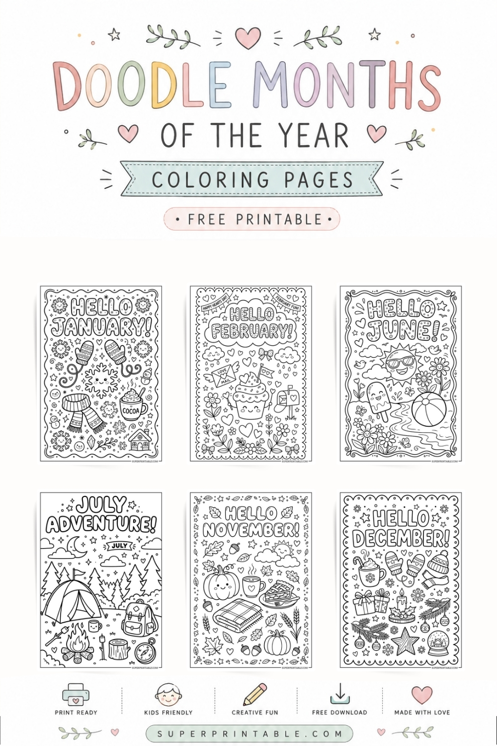 Doodle Months of The Year Coloring Pages Pinterest Image