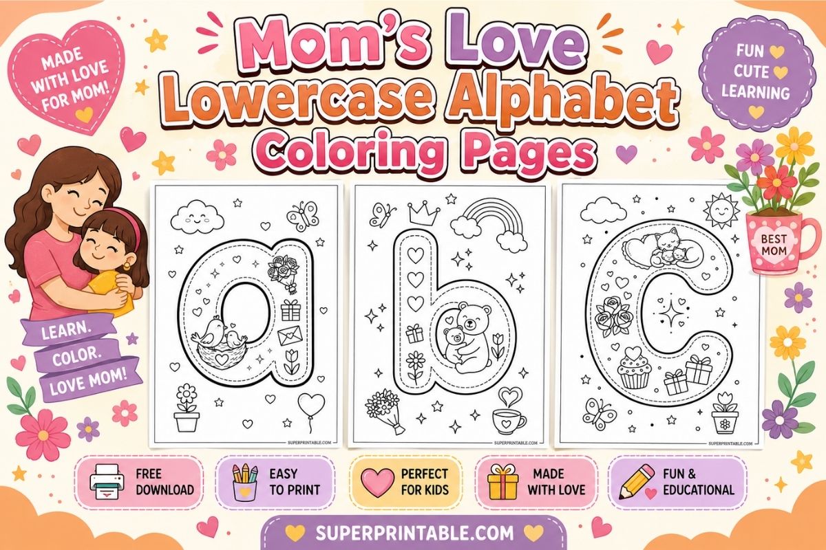 Mom's Love Lowercase Alphabet Coloring Pages (Free PDF)