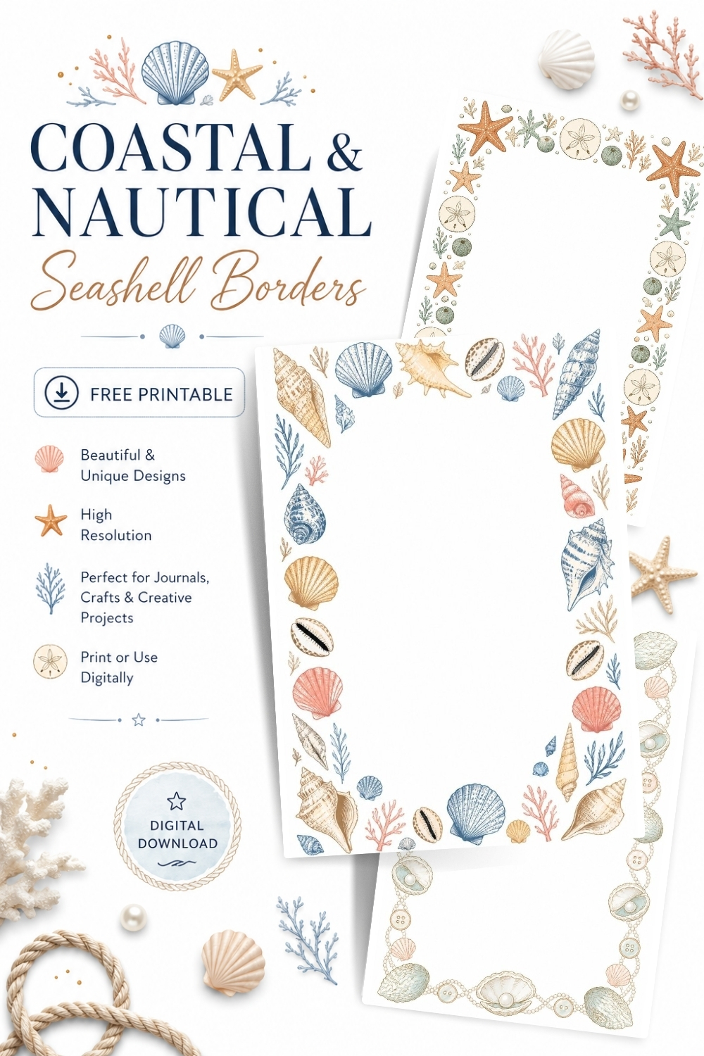 12+ Coastal And Nautical Seashell Borders Pinterest Image
