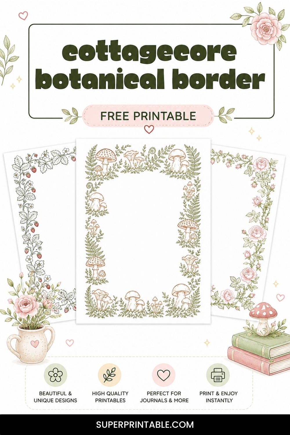 12+ Cottagecore Botanical Border Pinterest Image