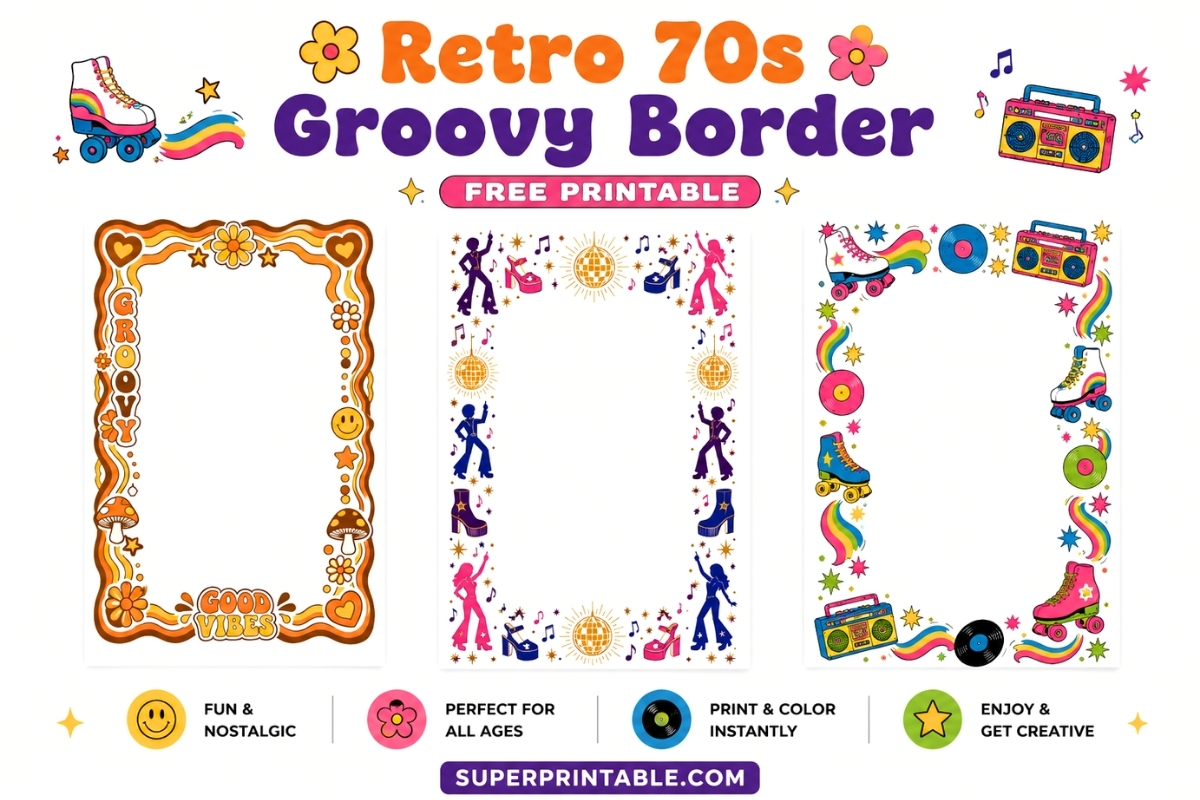 12+ Retro 70s Groovy Border