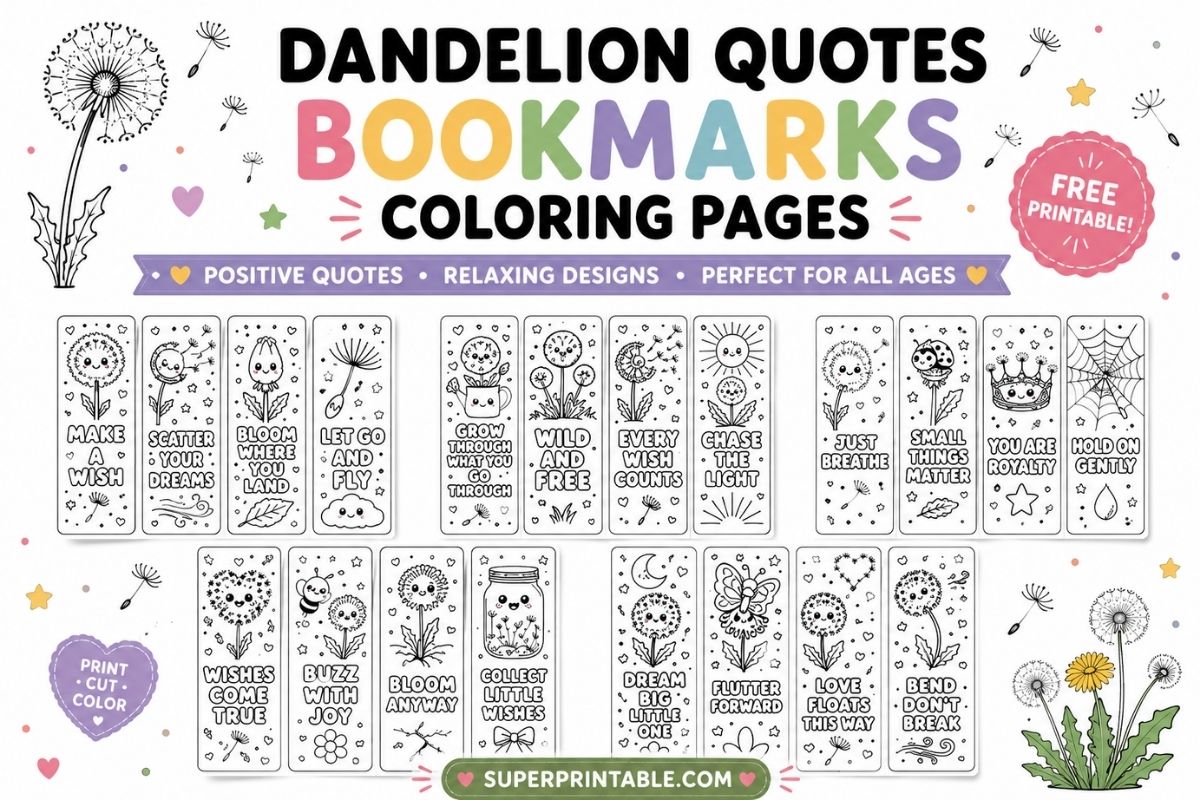 20 Dandellion Quotes Bookmarks Coloring Pages