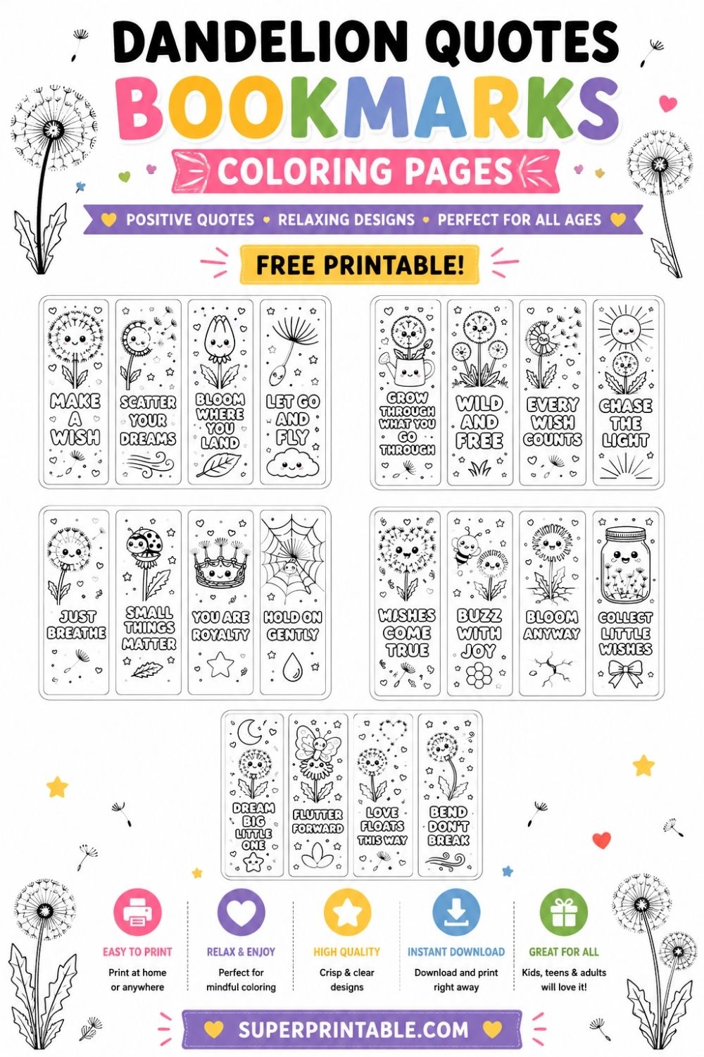 20 Dandellion Quotes Bookmarks Coloring Pages Pinterest Image