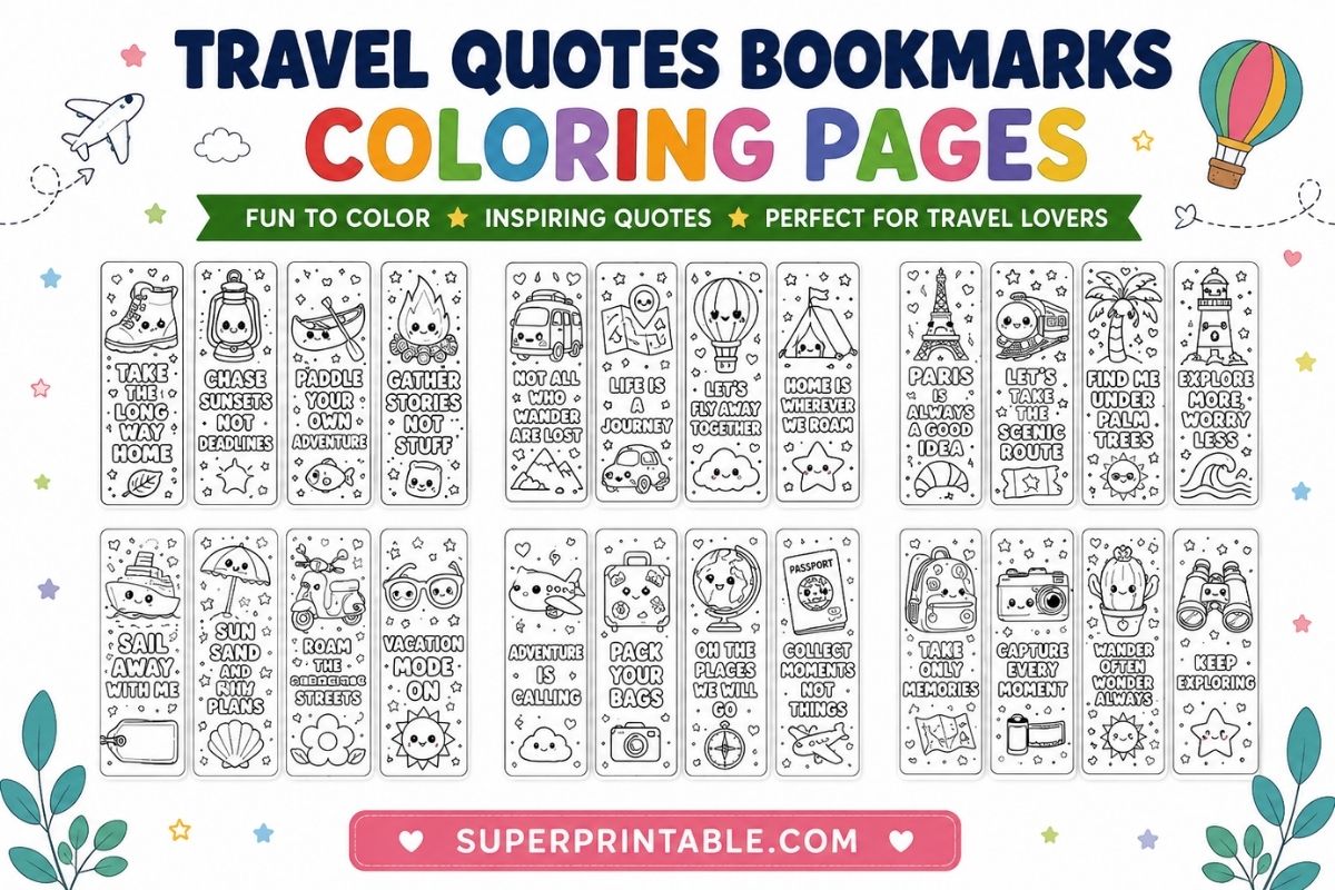 25+ Travel Quotes Bookmarks Coloring Pages