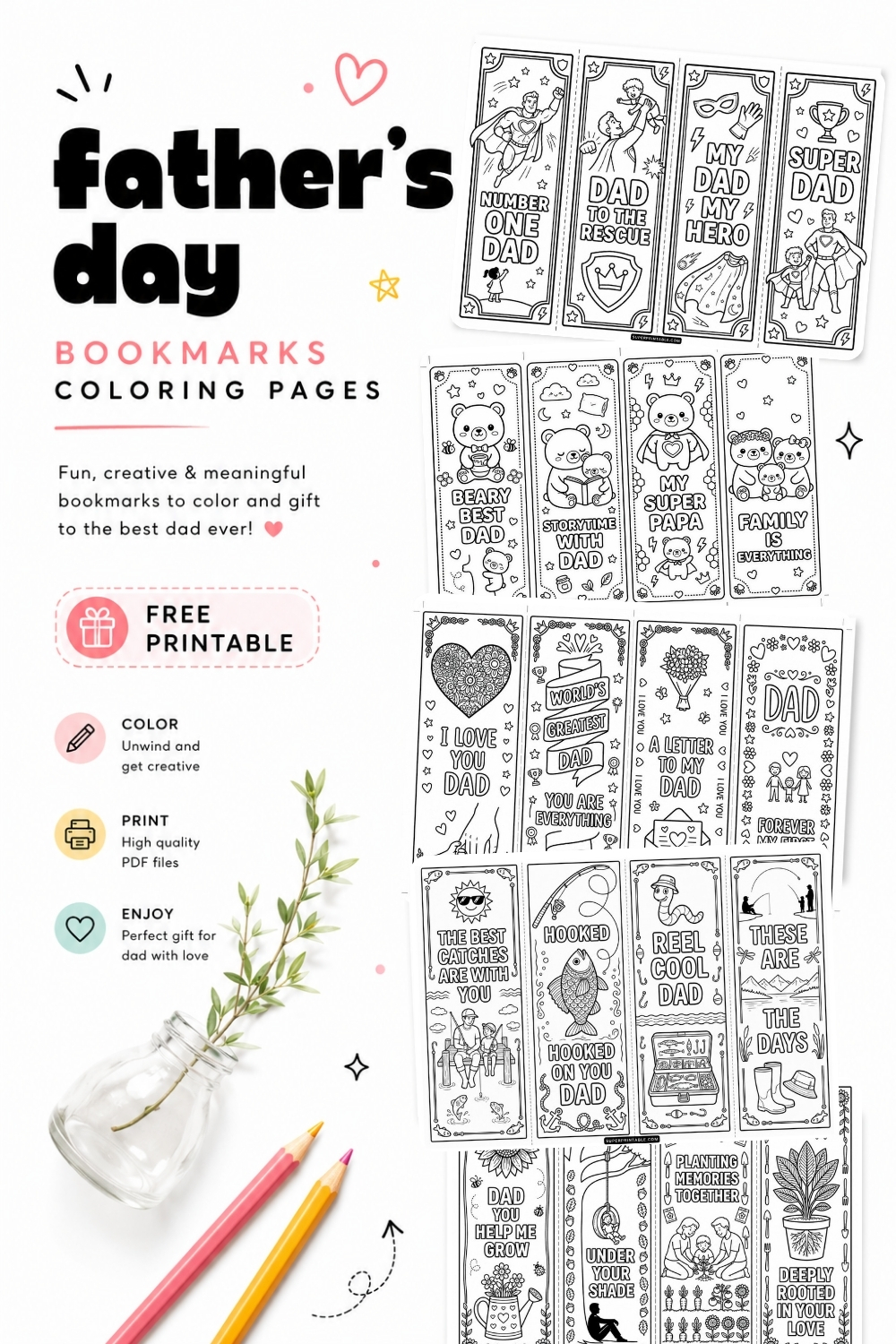 45+ Father's Day Bookmarks Coloring Pages Pinterest Image