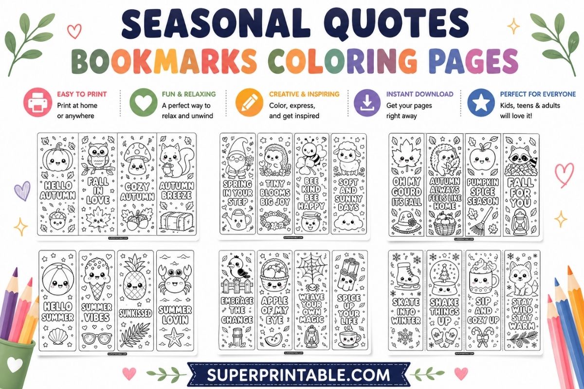 80+ Seasonal Quotes Bookmarks Coloring Pages