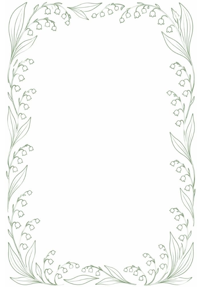 Elegant lily of the valley floral border with delicate bell-shaped flowers and leafy accents.