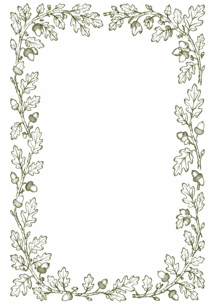 Oak leaf border with acorns and woodland botanical accents.