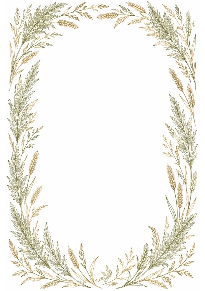 Meadow grass border with wheat stalks and wild botanical elements.