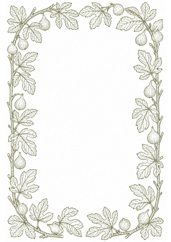 Fig leaf border with fruit and detailed botanical branch designs.