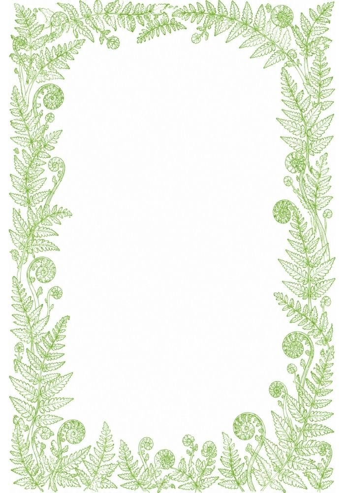Botanical fern border with detailed fronds and curled fiddlehead accents.