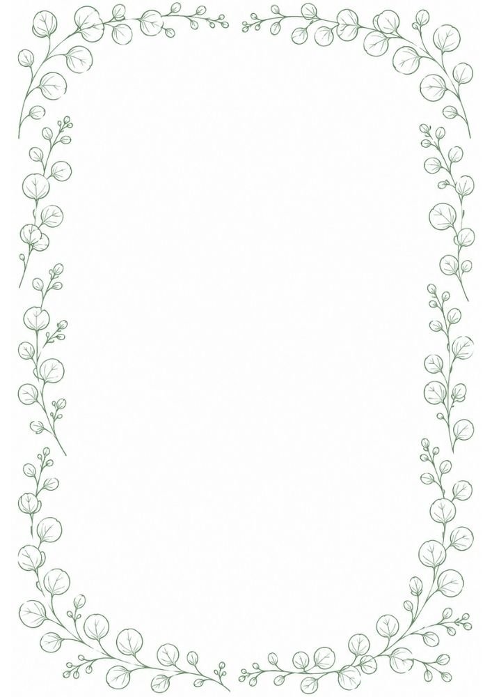 Simple eucalyptus border with rounded leaves and botanical styling.