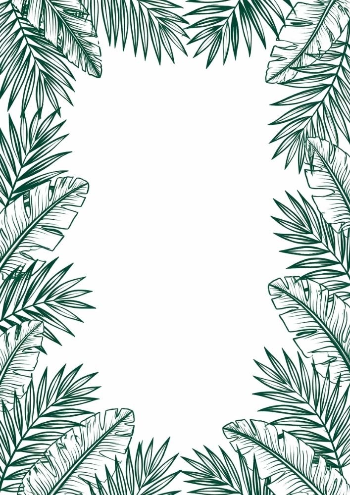 Tropical palm leaf border with lush botanical details.
