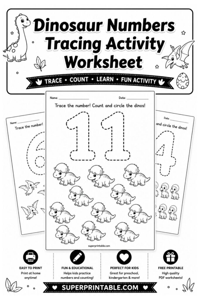 15+ Dinosaur Numbers Tracing Activity Worksheets (Free PDF)