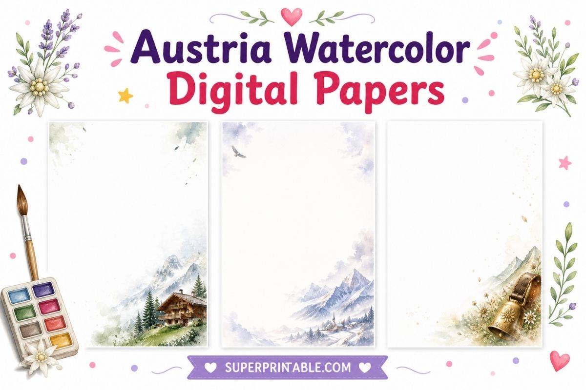 20 Free Austria Watercolor Digital Papers