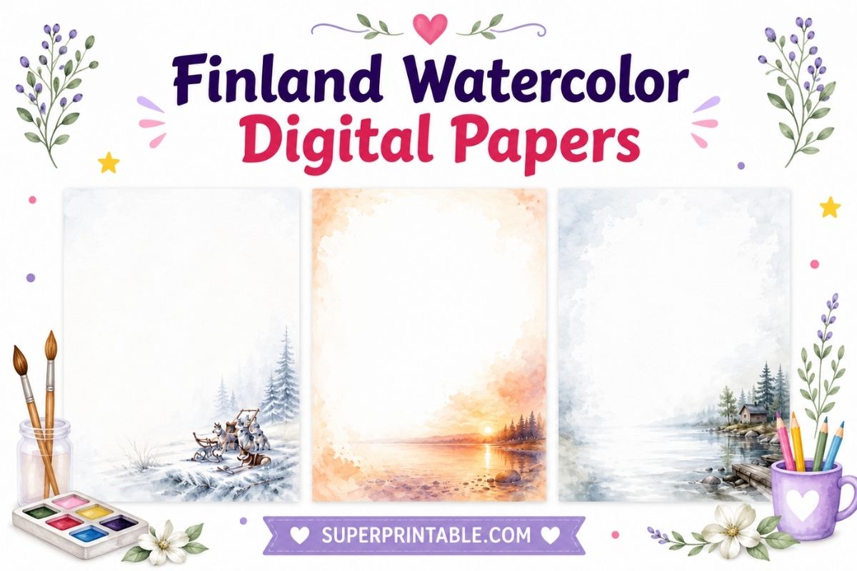 20 Free Finland Watercolor Digital Papers
