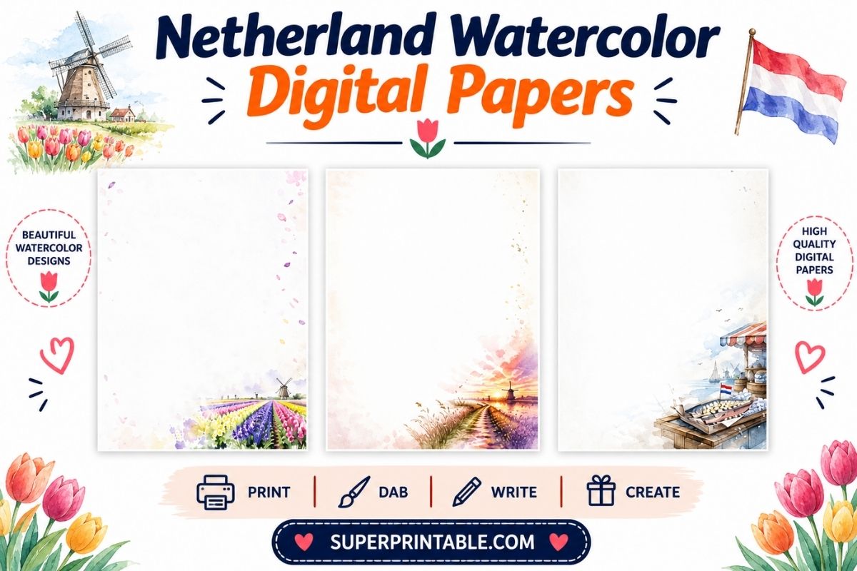 20 Free Netherland Watercolor Digital Papers