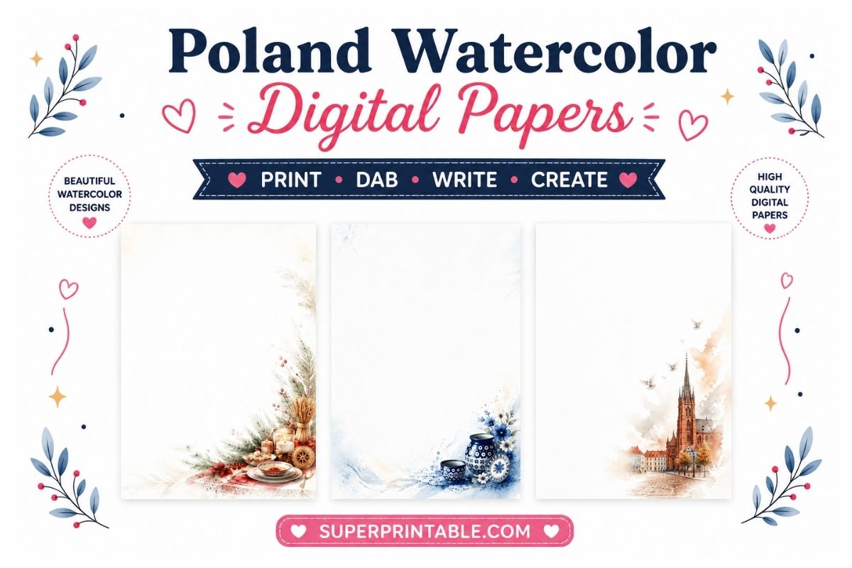 20 Free Poland Watercolor Digital Papers