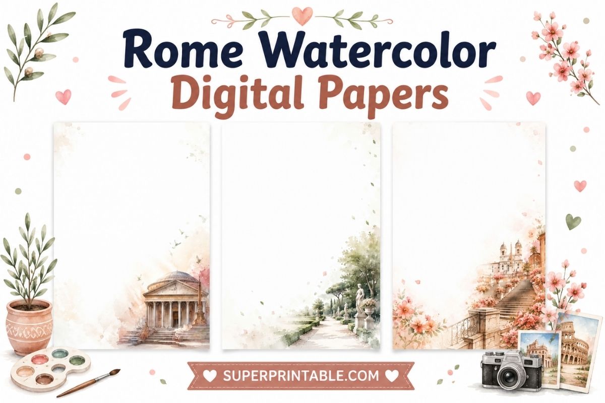20 Free Rome Watercolor Digital Papers