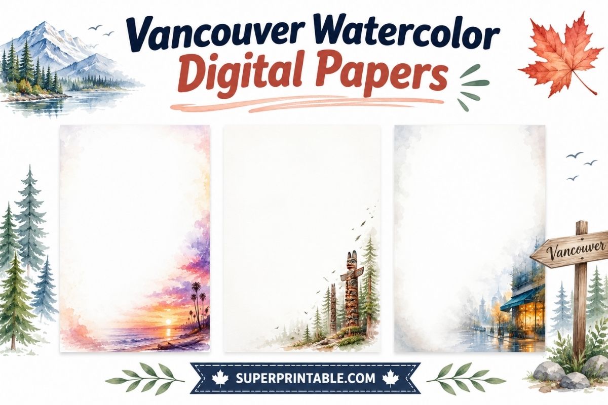 20 Free Vancouver Watercolor Digital Papers