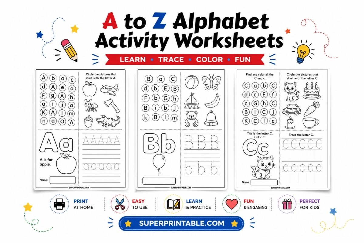 Free A to Z Alphabet Activity Worksheets