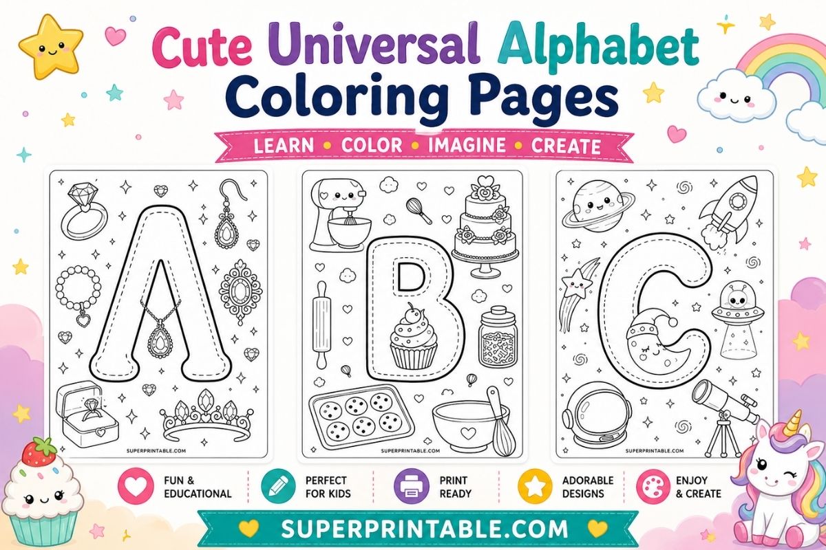 Cute Universal Alphabet Coloring Pages