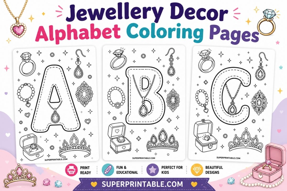 Jewellery Decor Alphabet Coloring Pages