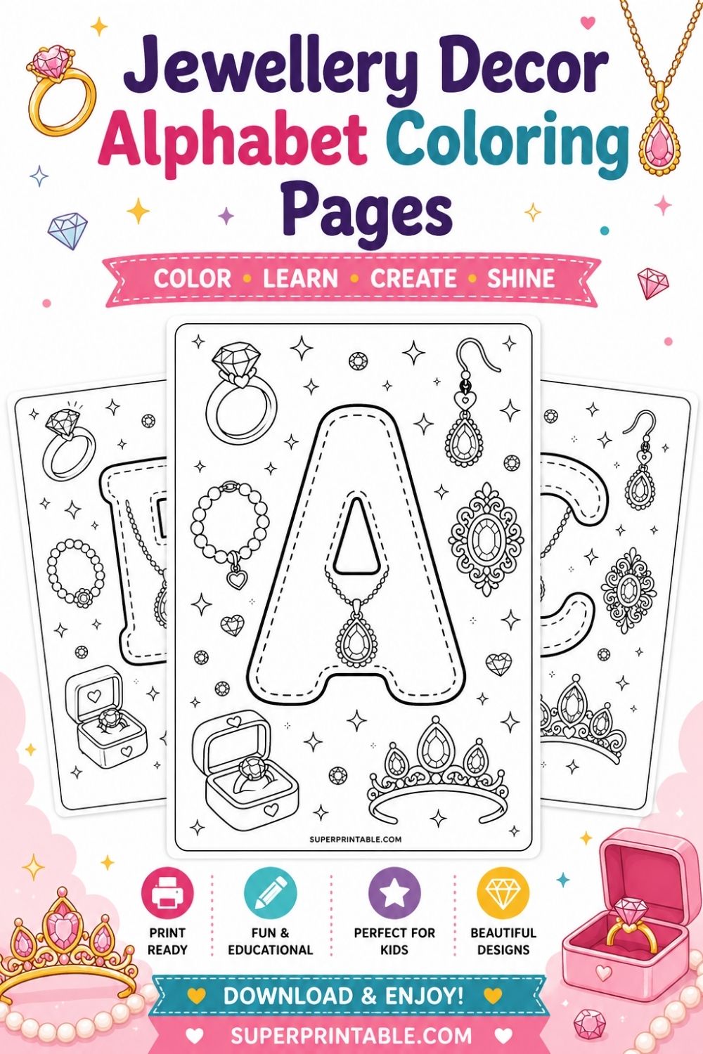 Jewellery Decor Alphabet Coloring Pages Pinterest Image