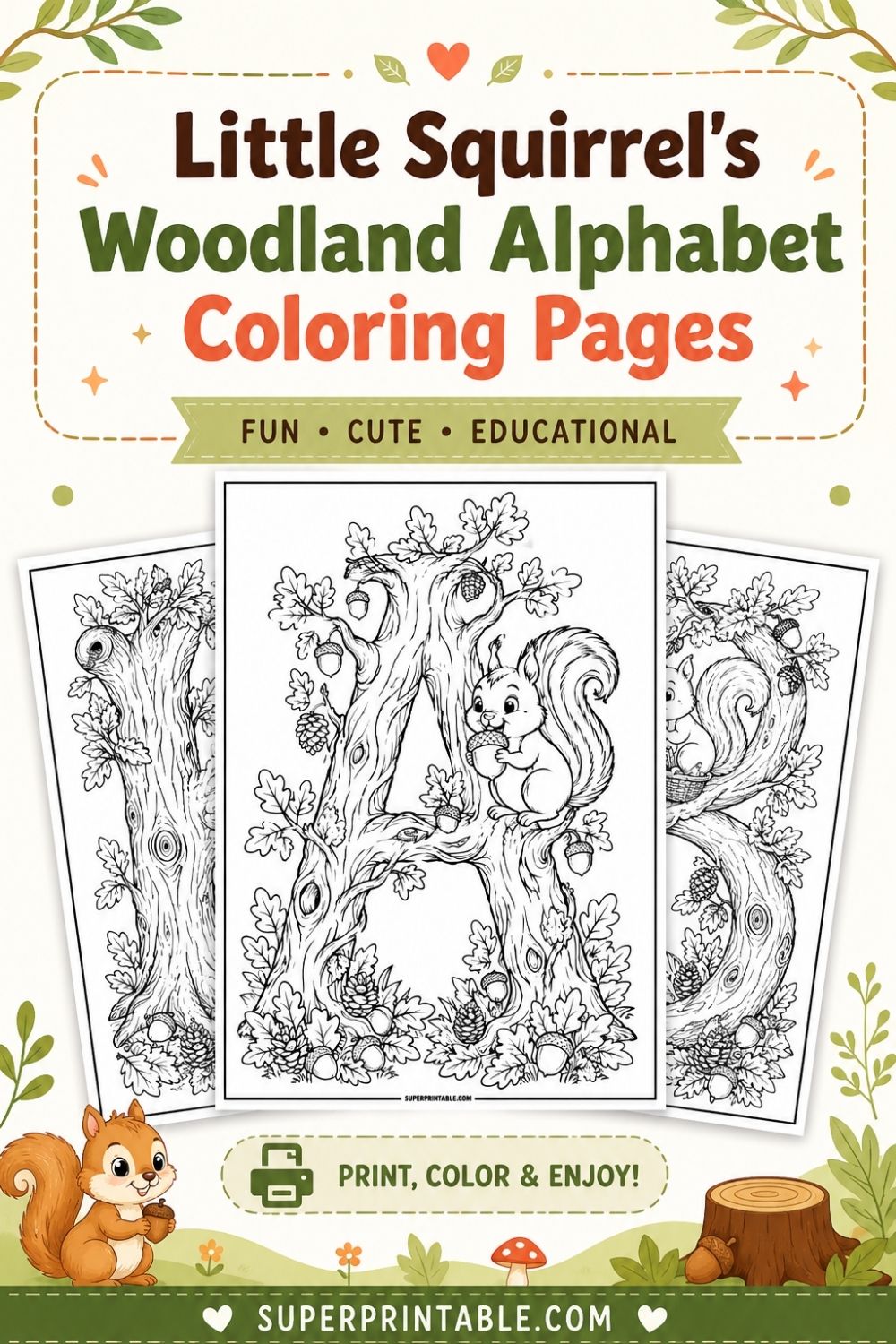 Little Squirrel's Woodland Alphabet Coloring Pages Pinterest Image