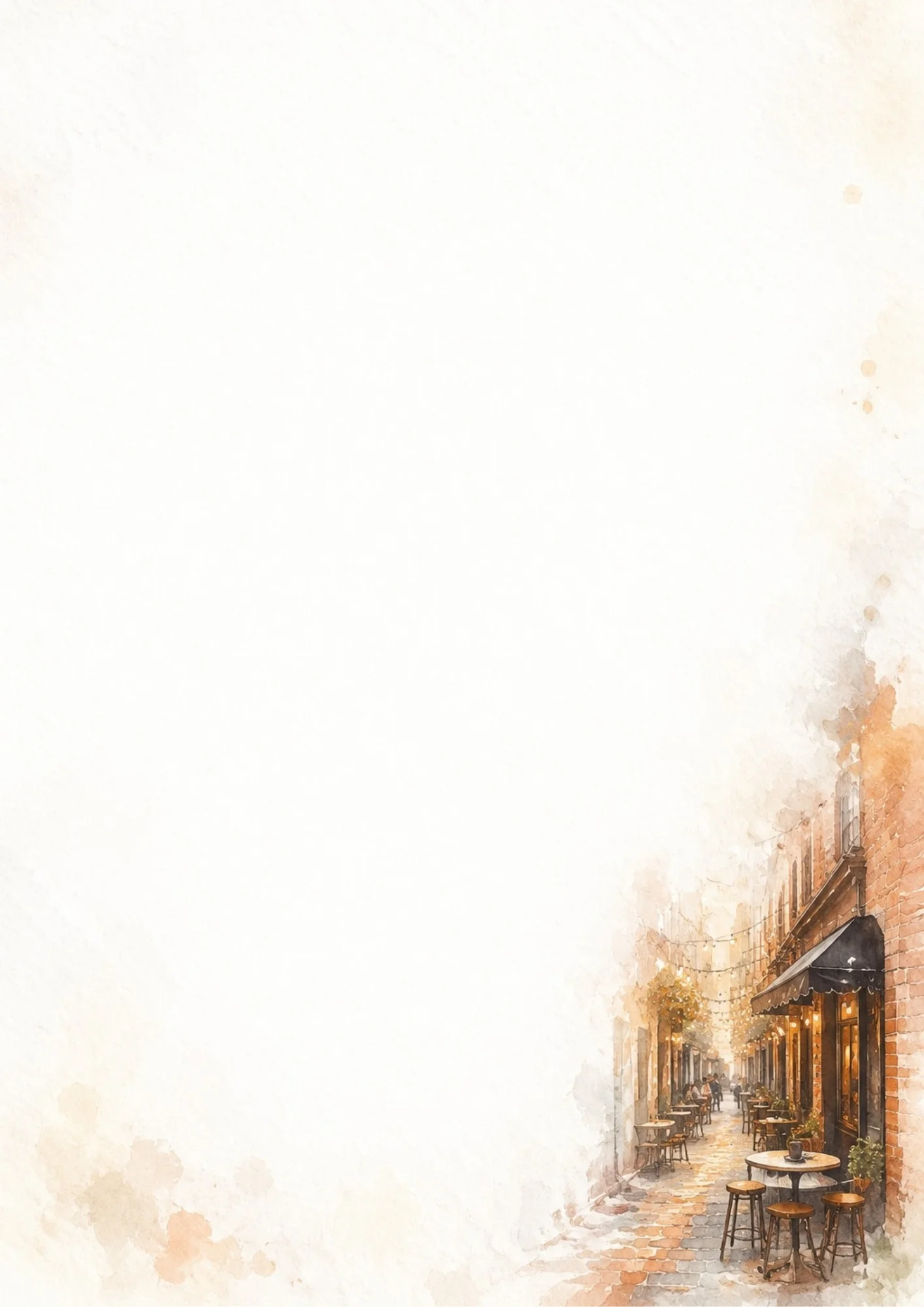 A cozy cobblestone Melbourne alleyway with outdoor cafe tables, stools, brick walls, and warm hanging lights.