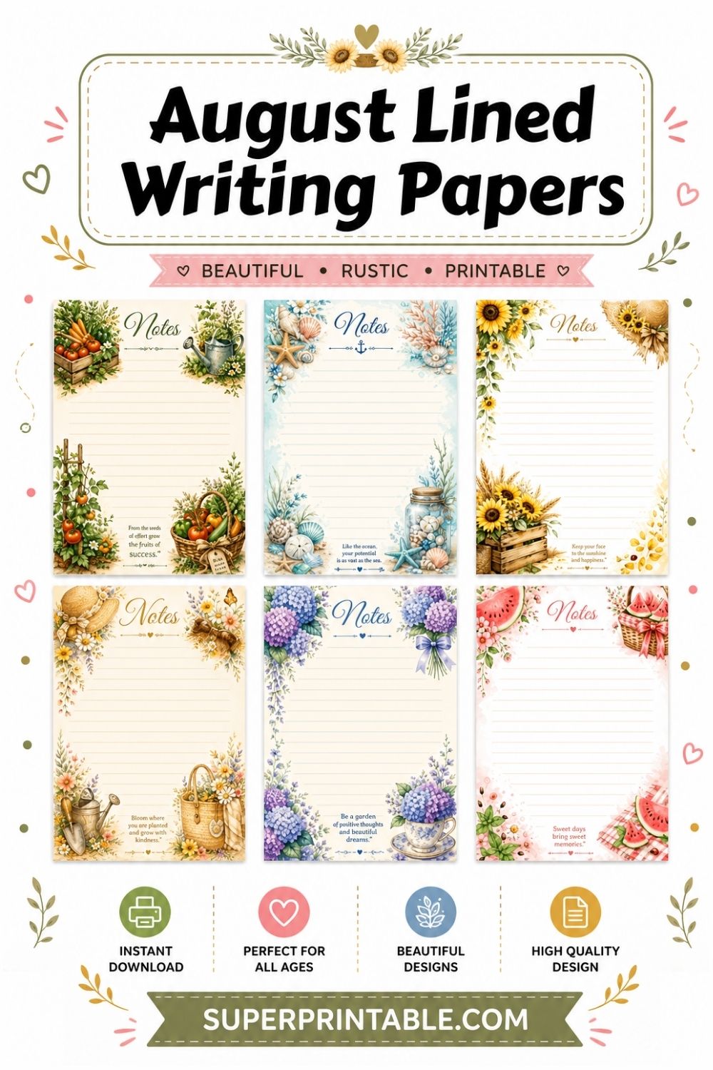 15+ August Lined Writing Papers Pinterest Image