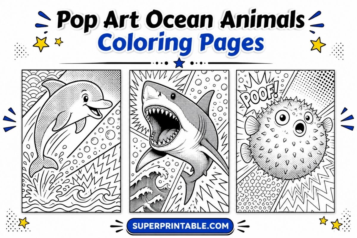 20 Pop Art Ocean Animals Coloring Pages