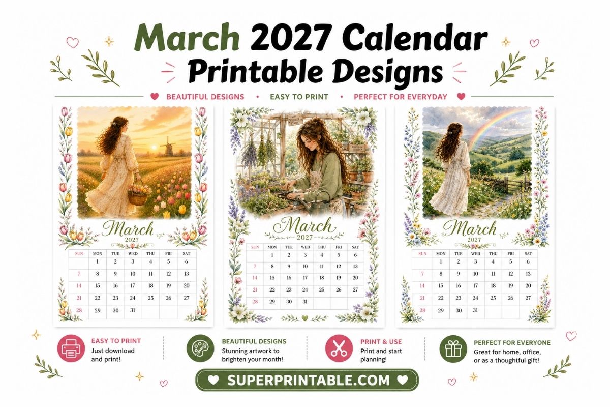 28+ Free March 2027 Calendar Printable Designs