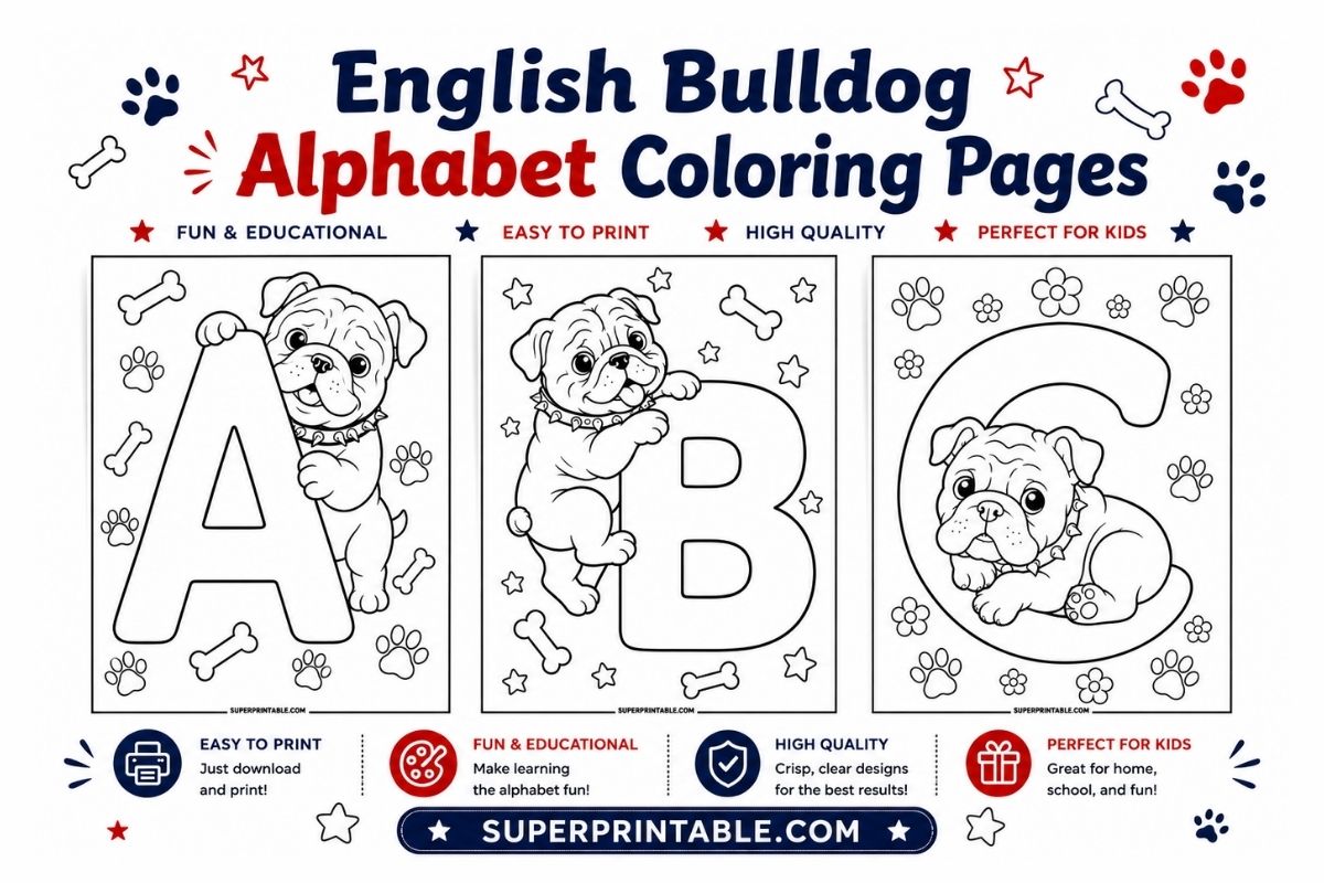 English Bulldog Alphabet Coloring Pages