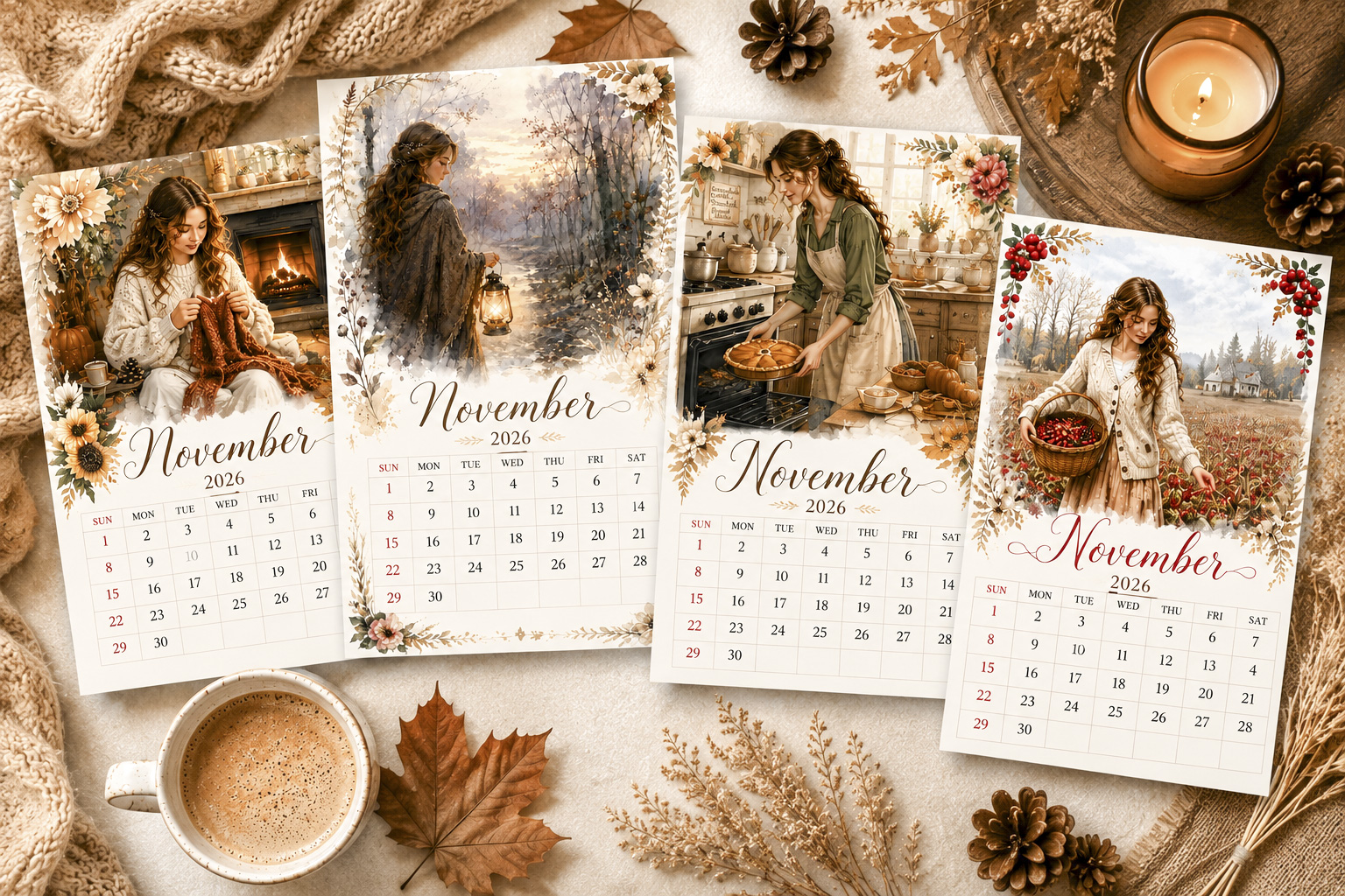 30 Watercolor November 2026 Calendar Collection
